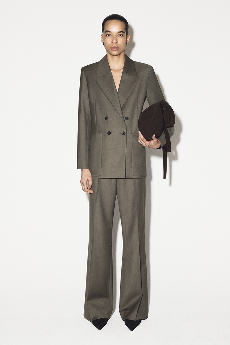 ダブルブレスト ウールツイル ブレザー